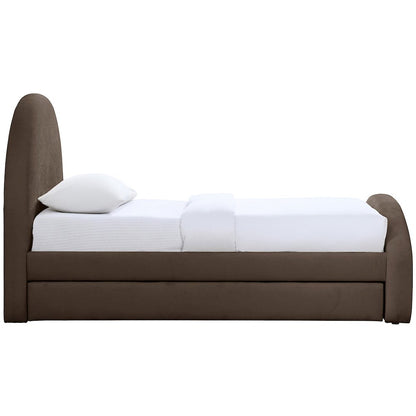 Andaz Brown Chenille Fabric Upholstered Twin Trundle Bed