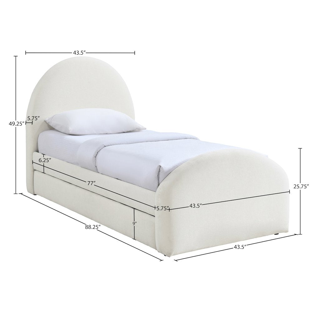 Andaz Cream Chenille Fabric Upholstered Twin Trundle Bed