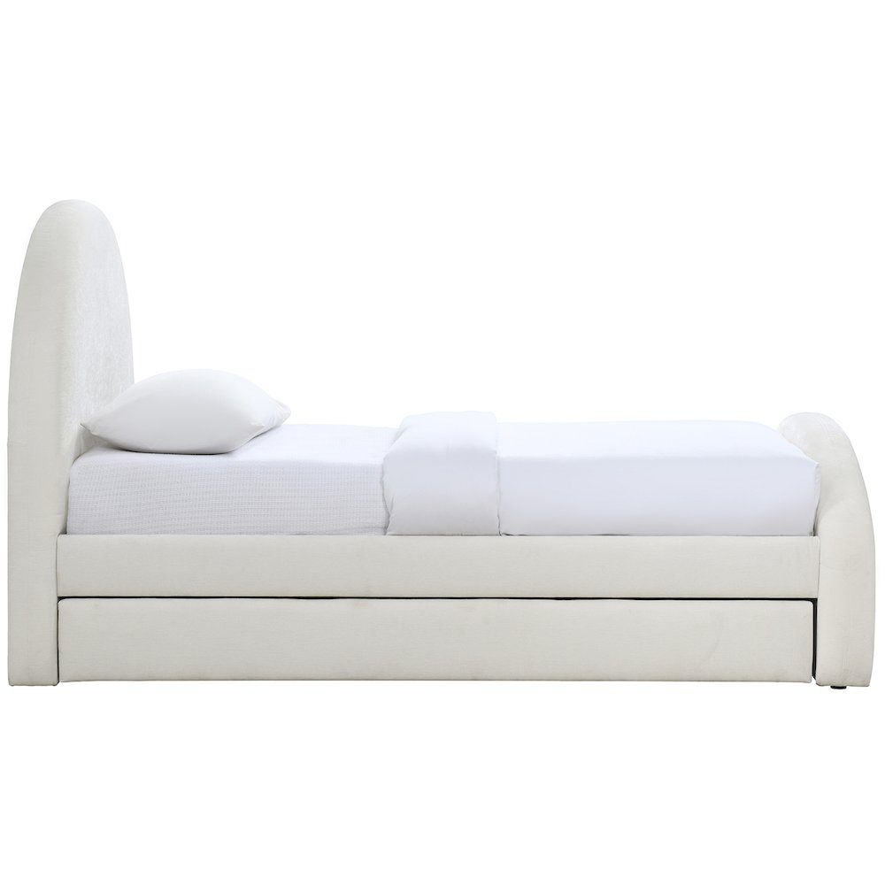 Andaz Cream Chenille Fabric Upholstered Twin Trundle Bed