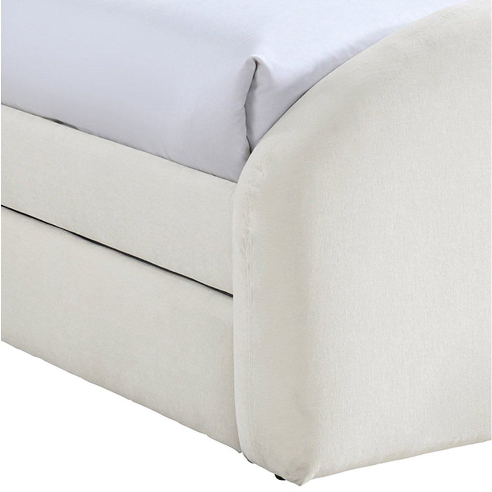 Andaz Cream Chenille Fabric Upholstered Twin Trundle Bed
