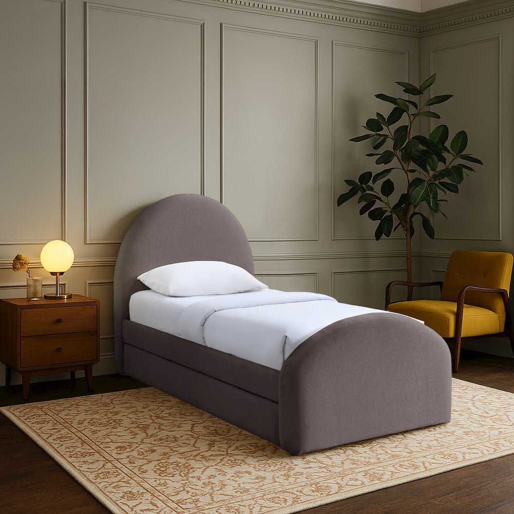 Andaz Purple Chenille Fabric Upholstered Twin Trundle Bed