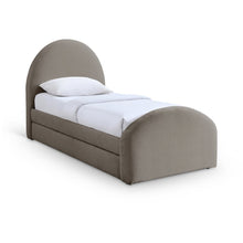 Andaz Taupe Chenille Fabric Upholstered Twin Trundle Bed