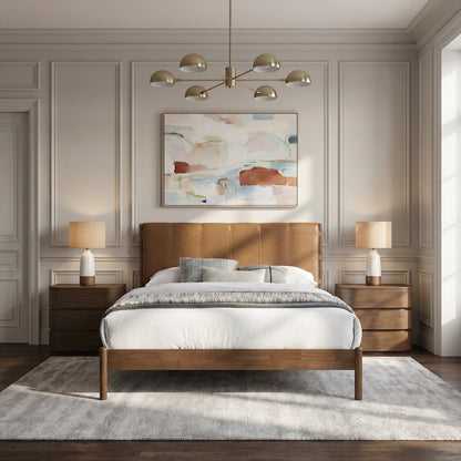 Arielle Cognac Vegan Leather Upholstered Full Bed (3 Boxes)