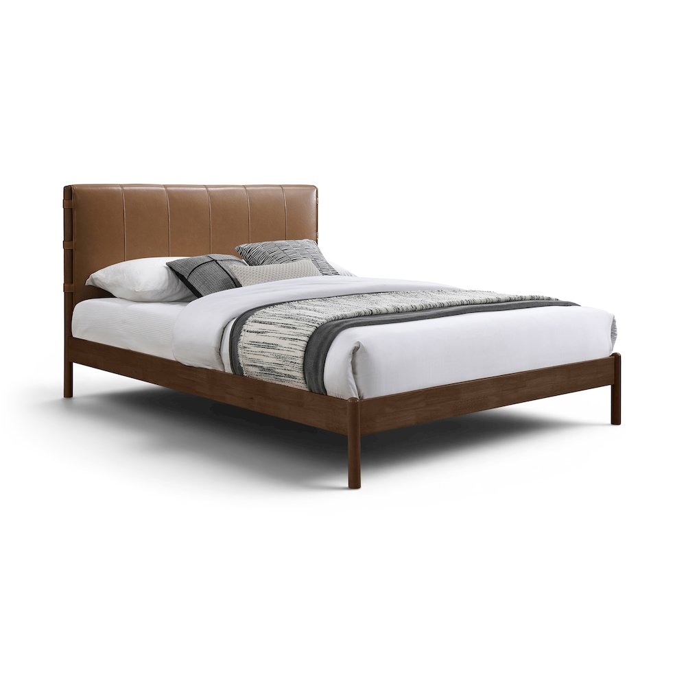 Arielle Cognac Vegan Leather Upholstered King Bed (3 Boxes)