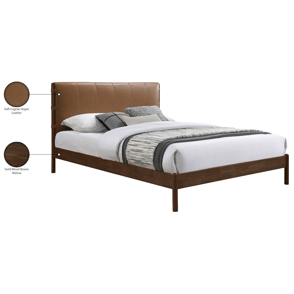 Arielle Cognac Vegan Leather Upholstered Queen Bed (3 Boxes)