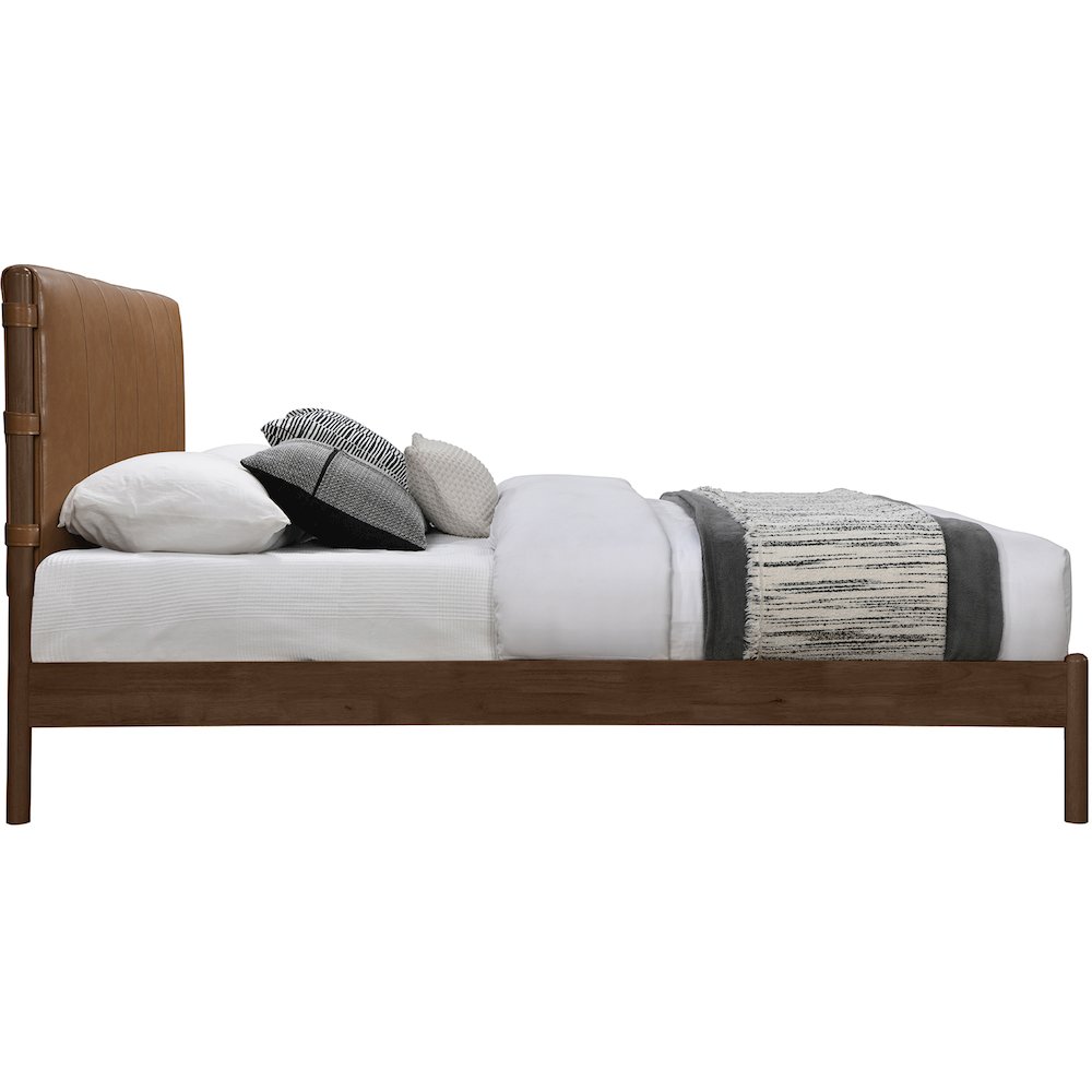 Arielle Cognac Vegan Leather Upholstered Queen Bed (3 Boxes)