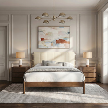 Arielle Cream Vegan Leather Upholstered Queen Bed (3 Boxes)