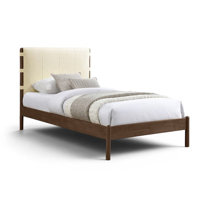 Arielle Cream Vegan Leather Upholstered Twin Bed (3 Boxes)