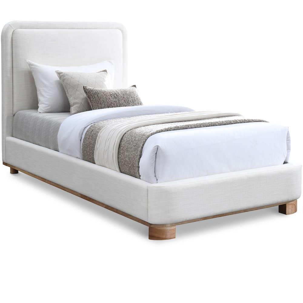 Nolita Cream Linen Textured Fabric Twin Bed