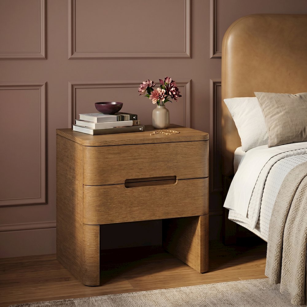 Caswell Brown Oak Veneer And Solid Wood Nightstand