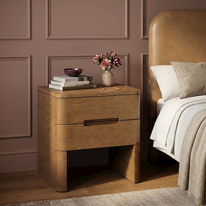 Caswell Brown Oak Veneer And Solid Wood Nightstand