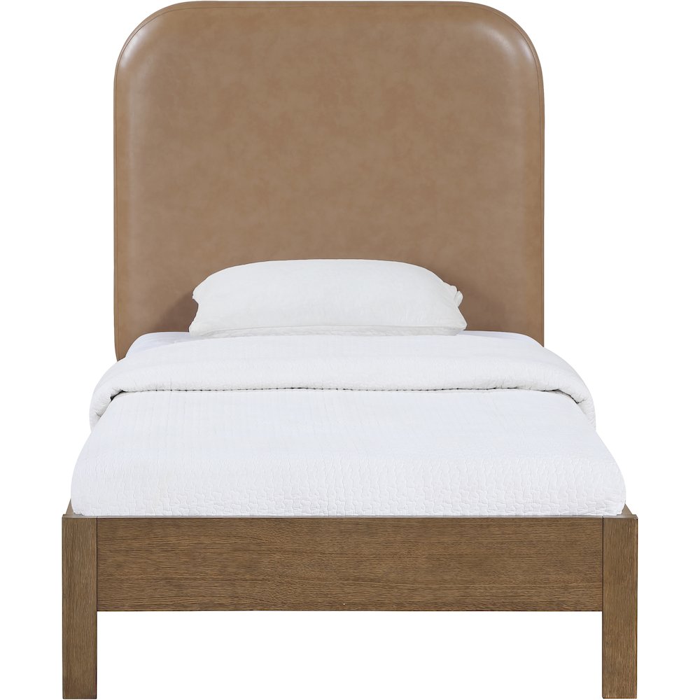 Caswell Brown Vegan Leather Upholstered Twin Bed (3 Boxes)