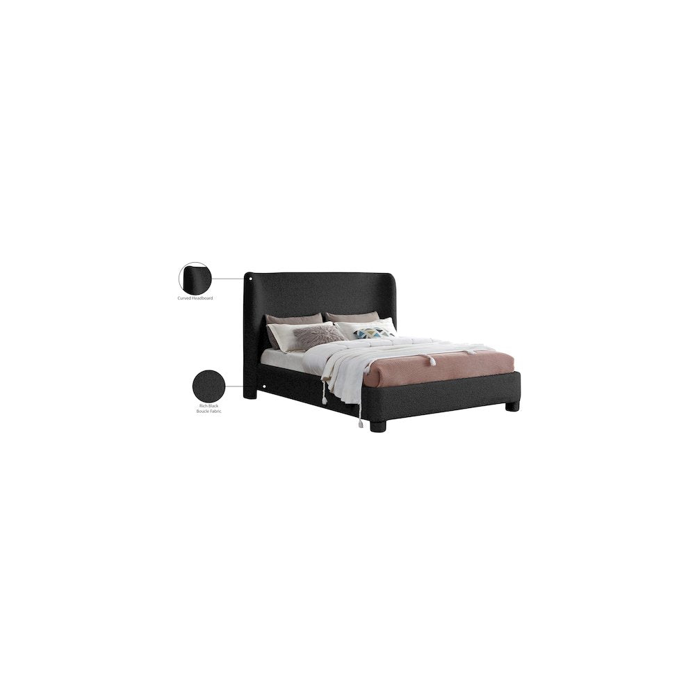 Penny Black Boucle Fabric Queen Bed