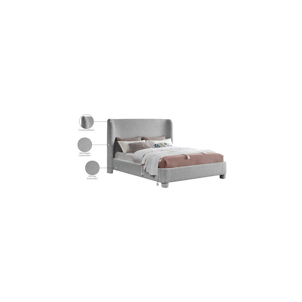 Penny Grey Boucle Fabric Full Bed