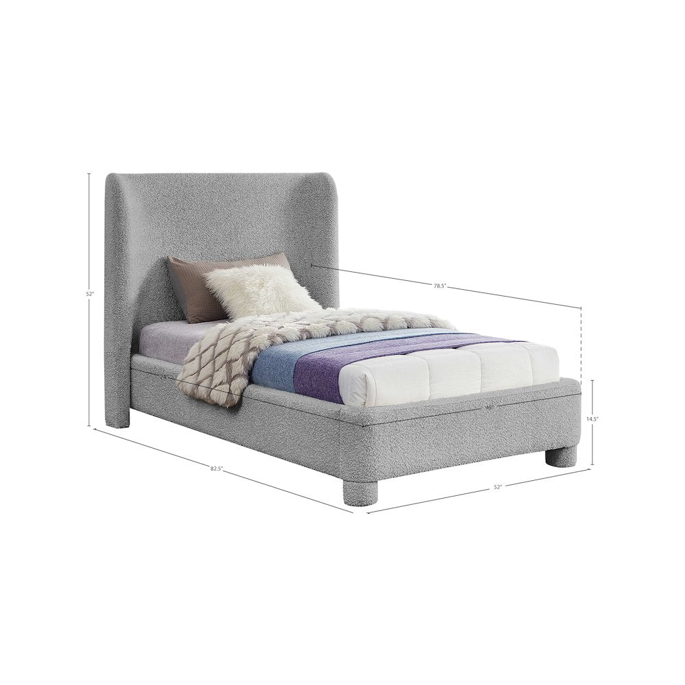 Penny Grey Boucle Fabric Twin Bed