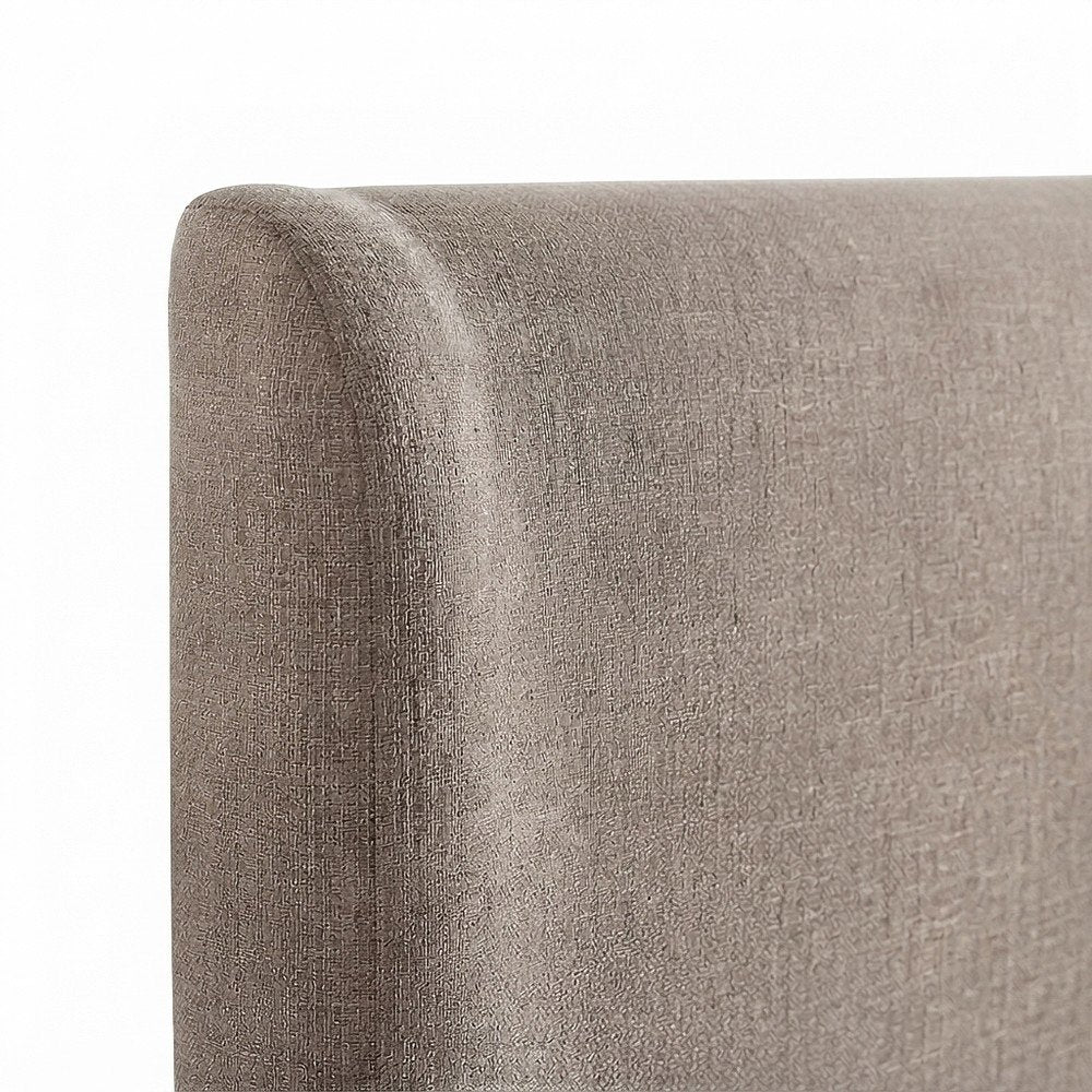 Queen Platform Bed with Curved Wingback Headboard, Beige Chenille Fabric