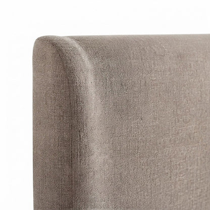 Queen Platform Bed with Curved Wingback Headboard, Beige Chenille Fabric