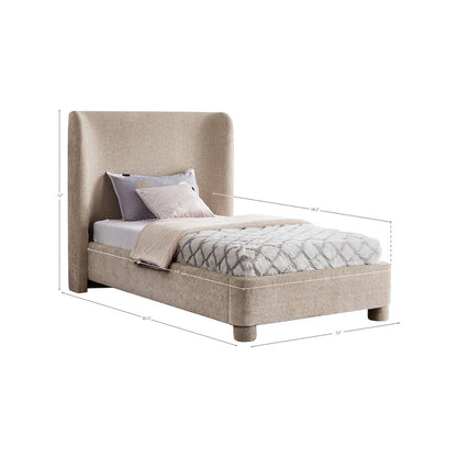 Penny Beige Chenille Fabric Twin Bed