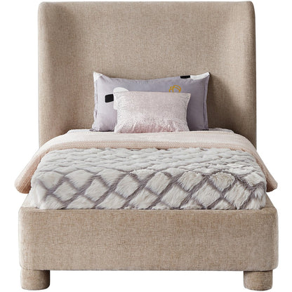 Penny Beige Chenille Fabric Twin Bed