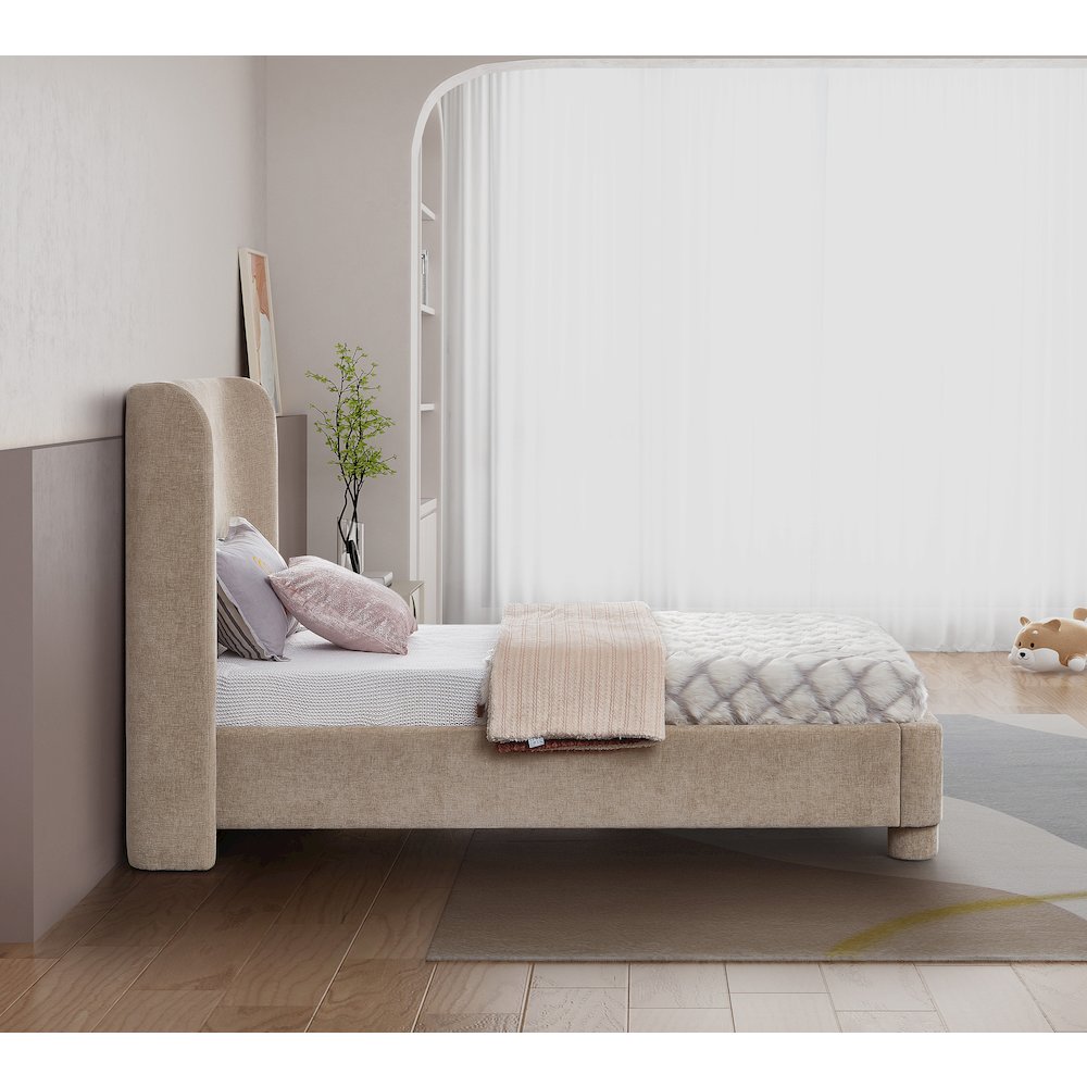 Penny Beige Chenille Fabric Twin Bed