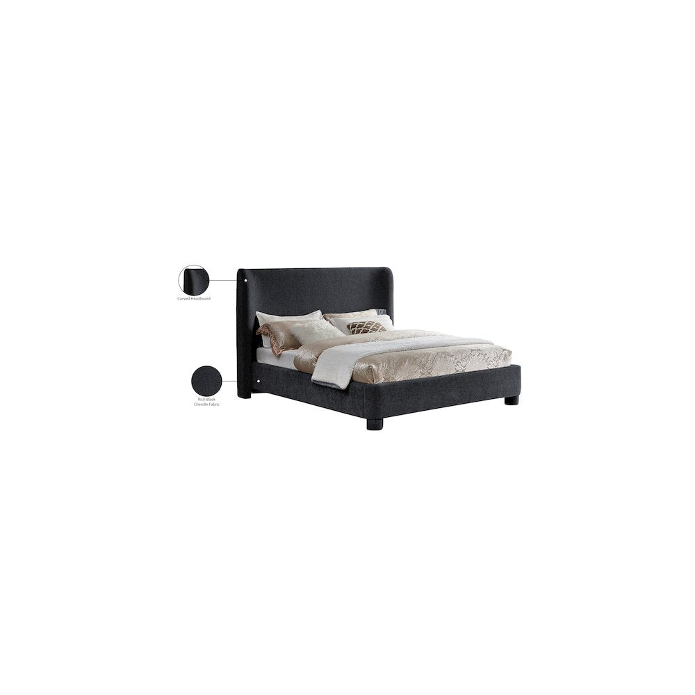 Penny Black Chenille Fabric King Bed