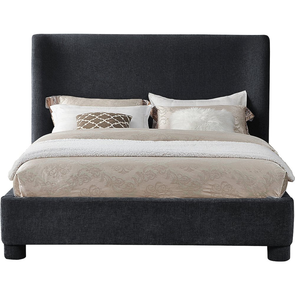 Penny Black Chenille Fabric King Bed