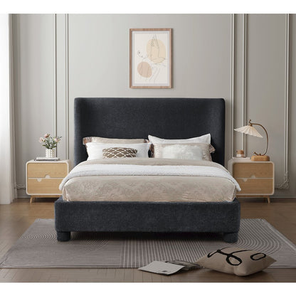 Penny Black Chenille Fabric King Bed