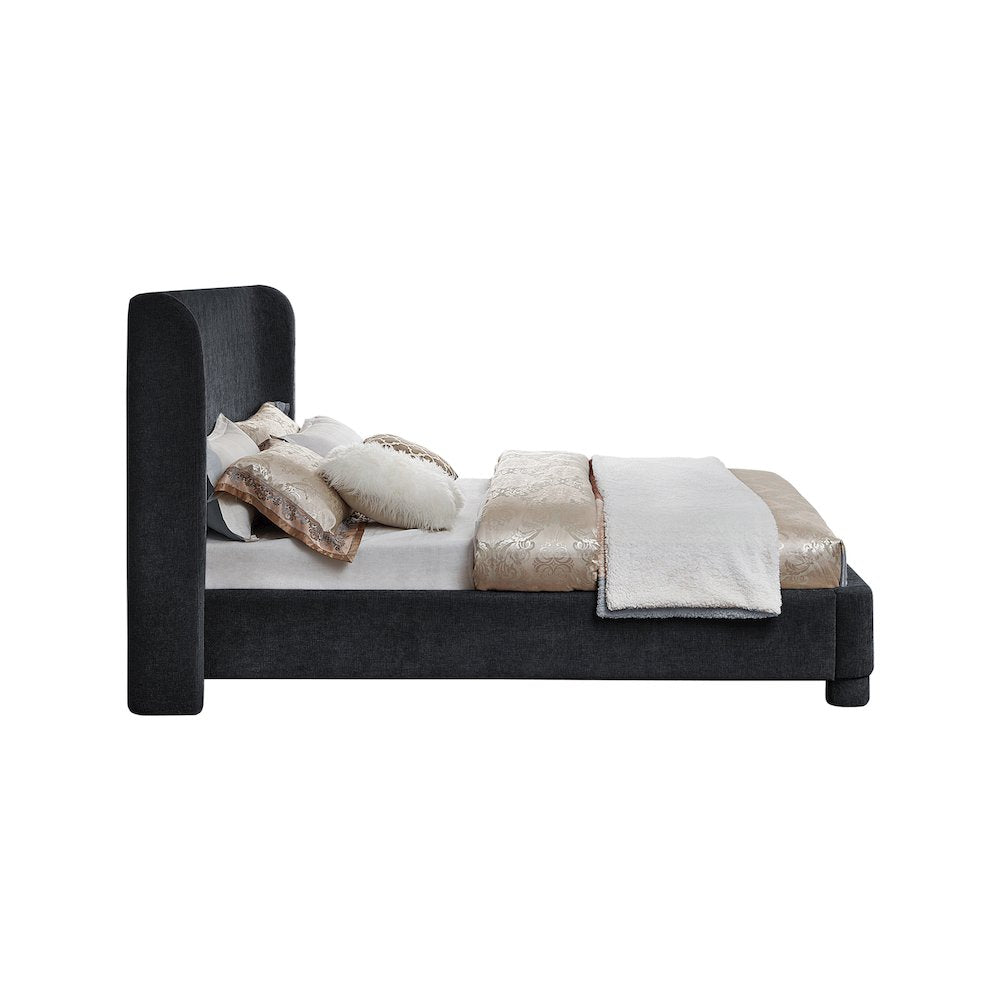 Penny Black Chenille Fabric King Bed