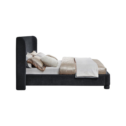 Penny Black Chenille Fabric King Bed