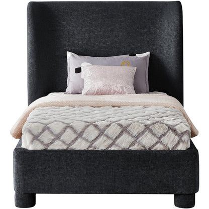 Penny Black Chenille Fabric Twin Bed