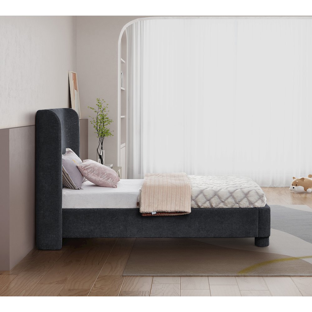 Penny Black Chenille Fabric Twin Bed
