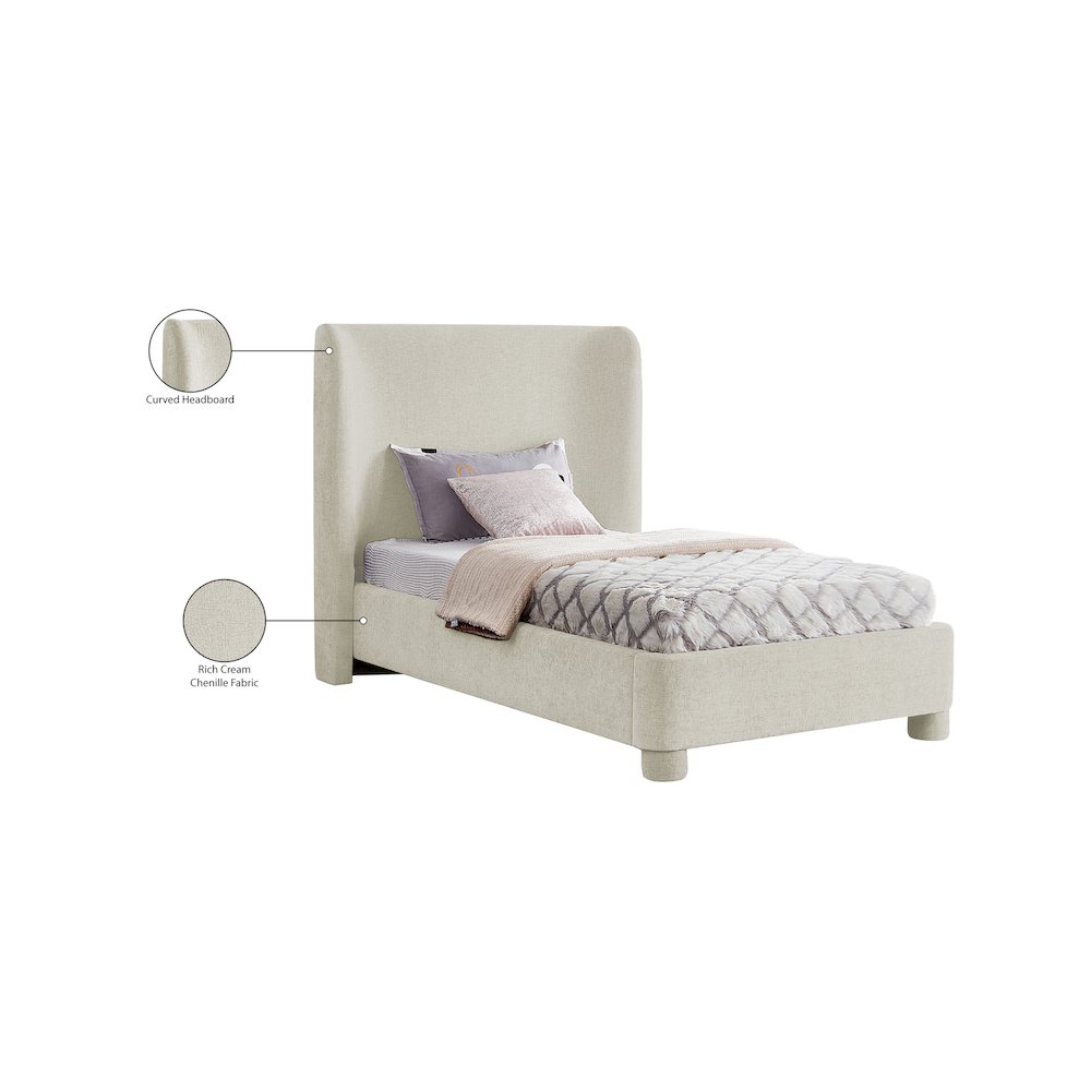 Penny Cream Chenille Fabric Twin Bed