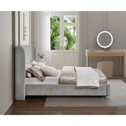 Penny Light Grey Chenille Fabric King Bed