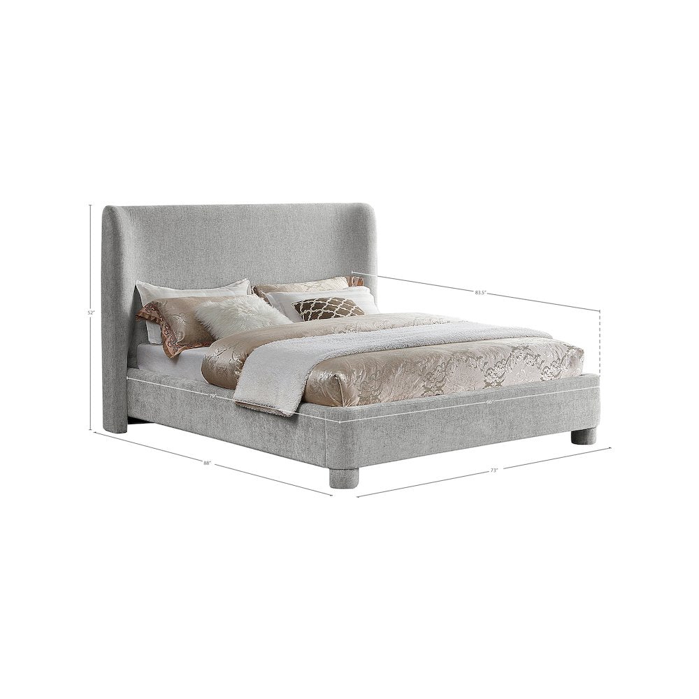 Penny Light Grey Chenille Fabric Queen Bed