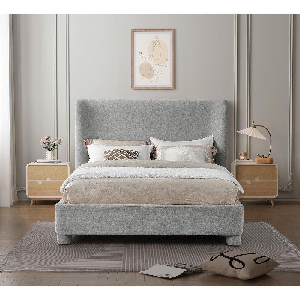 Penny Light Grey Chenille Fabric Queen Bed
