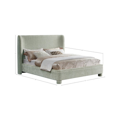 Penny Mint Green Chenille Fabric King Bed