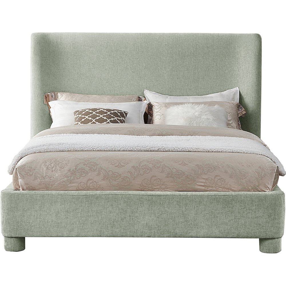 Penny Mint Green Chenille Fabric King Bed