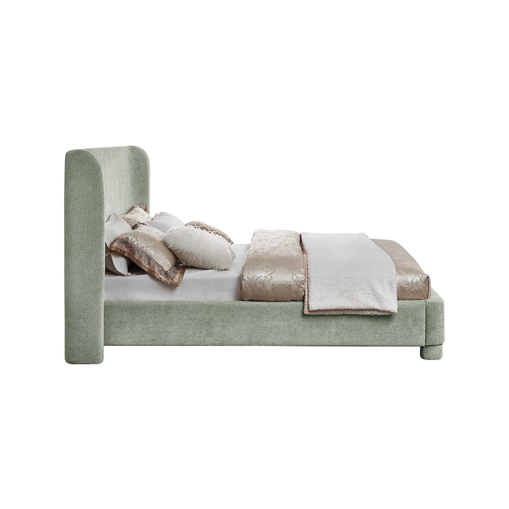 Penny Mint Green Chenille Fabric King Bed