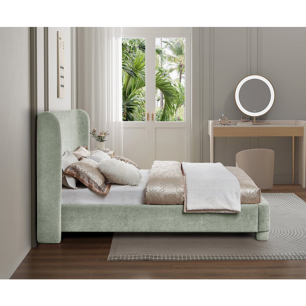 Penny Mint Green Chenille Fabric King Bed