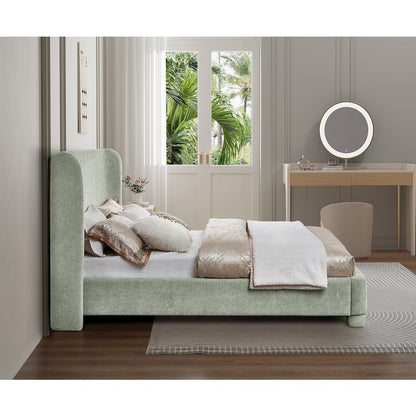 Penny Mint Green Chenille Fabric King Bed