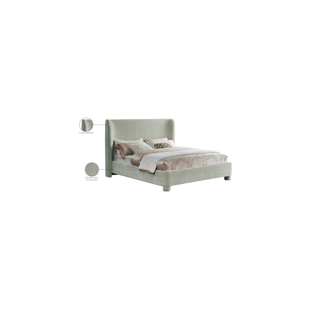 Penny Mint Green Chenille Fabric Queen Bed