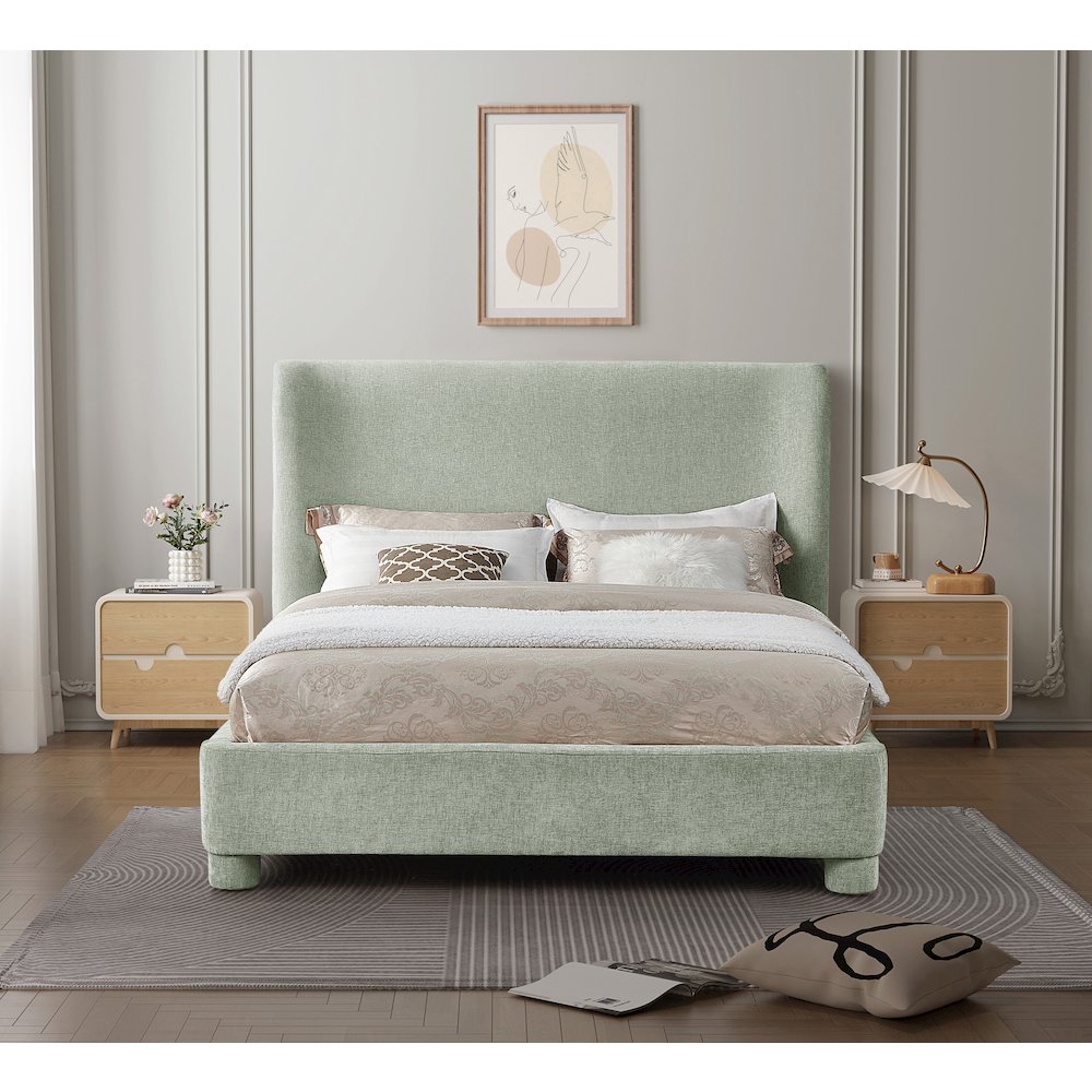 Penny Mint Green Chenille Fabric Queen Bed