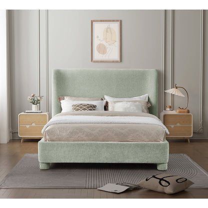 Penny Mint Green Chenille Fabric Queen Bed