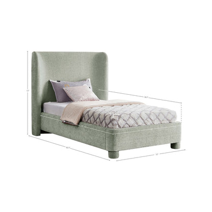 Penny Mint Green Chenille Fabric Twin Bed