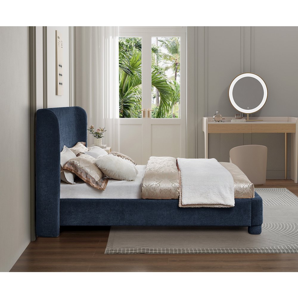 Penny Navy Chenille Fabric Queen Bed