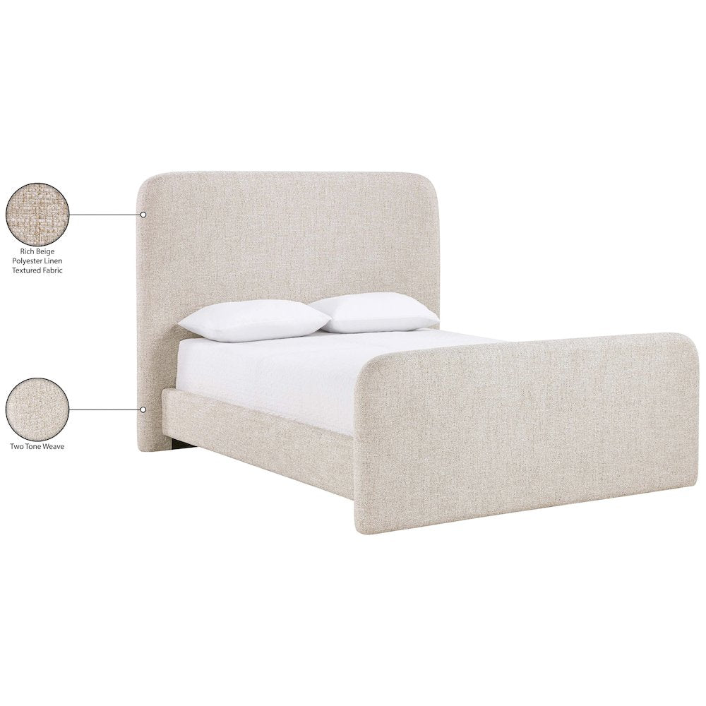 Fira Beige Linen Textured Fabric Upholstered Full Bed