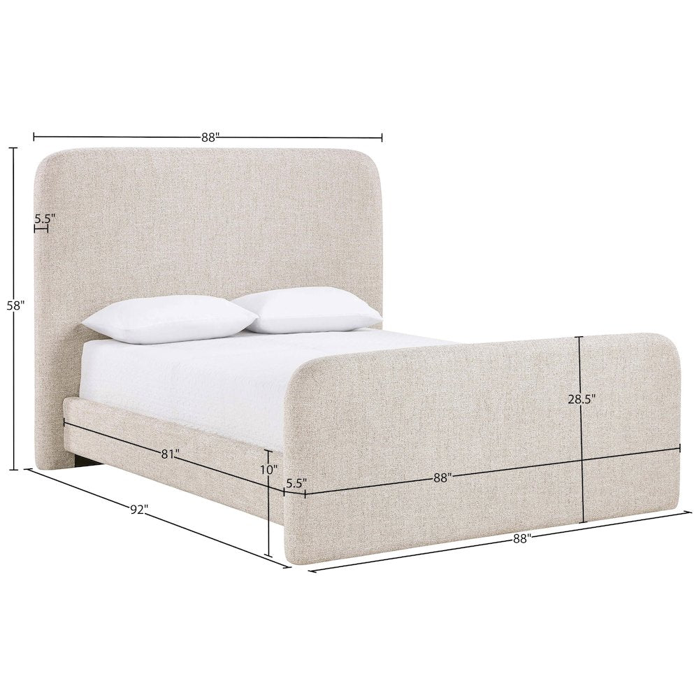 Fira Beige Linen Textured Fabric Upholstered King Bed