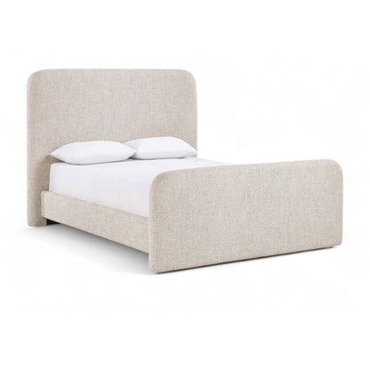 Fira Beige Linen Textured Fabric Upholstered King Bed