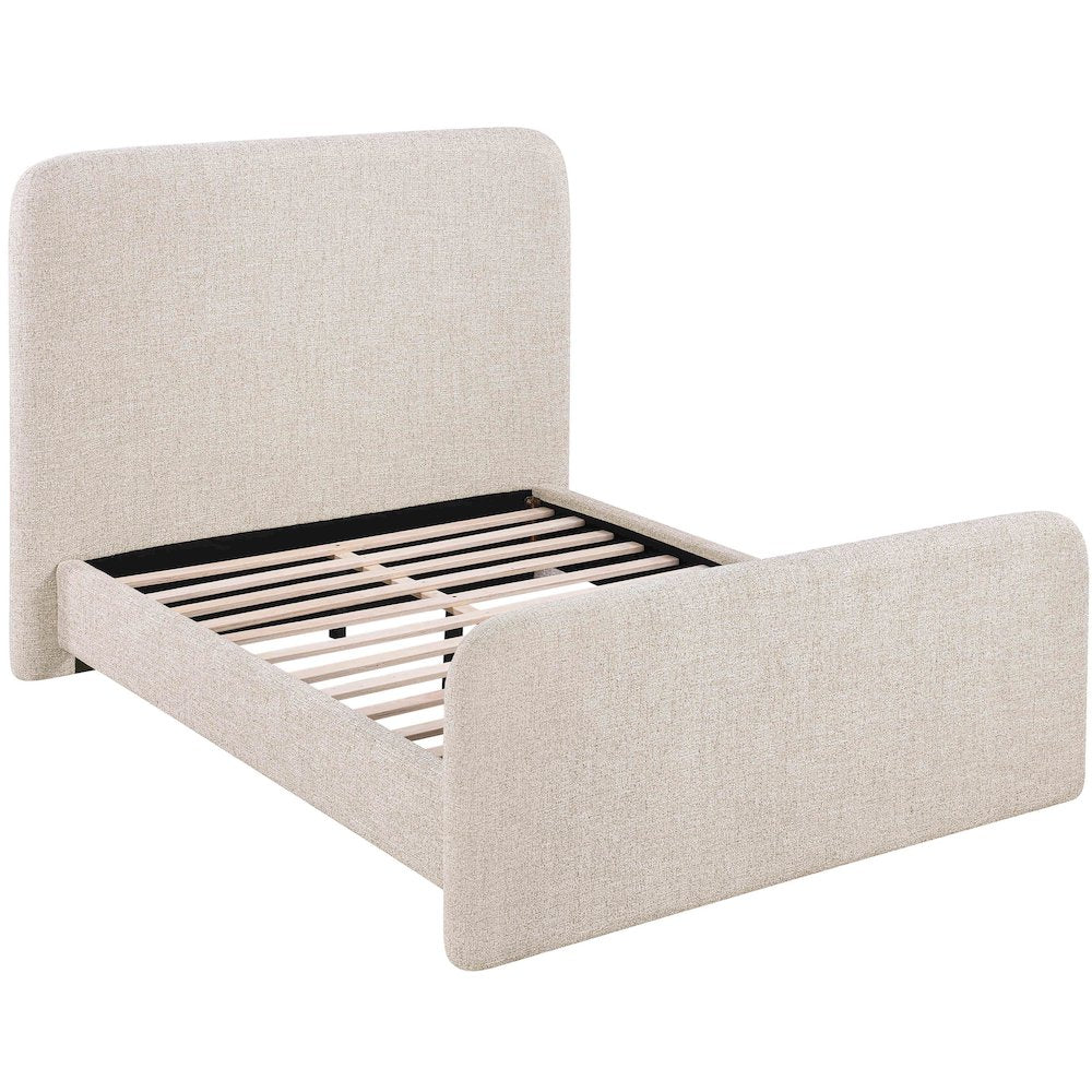 Fira Beige Linen Textured Fabric Upholstered King Bed
