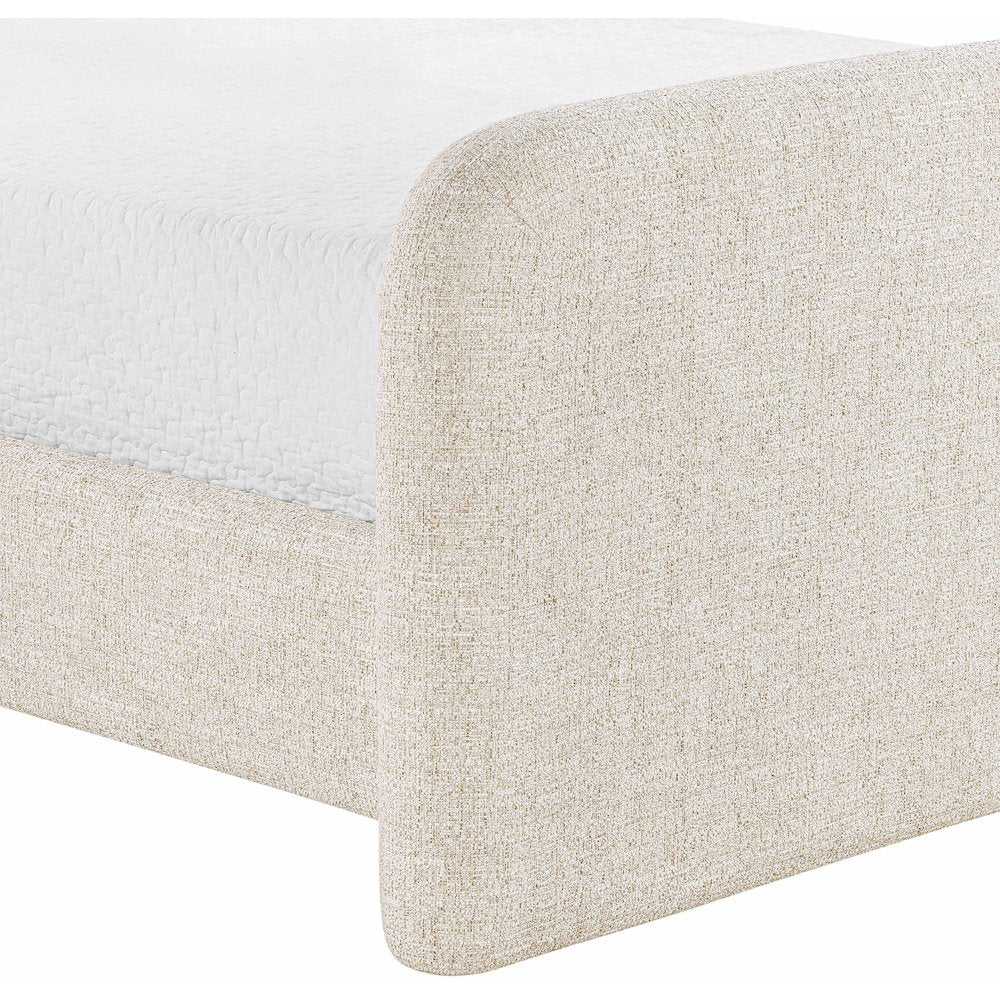 Fira Beige Linen Textured Fabric Upholstered King Bed
